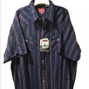 Men's Plains Western Wear Big Man 3X Short Sleeve Pearl Snap Striped Western NWT